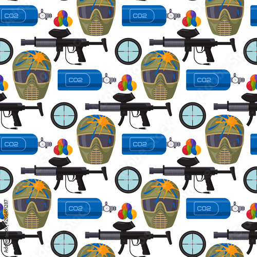Paintball club protection uniform sport game seamless pattern background design equipment target vector illustration