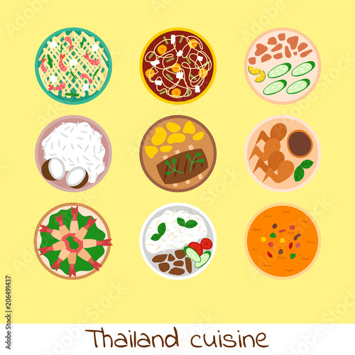 Traditional thai food asian plate cuisine thailand seafood prawn cooking delicious vector illustration.