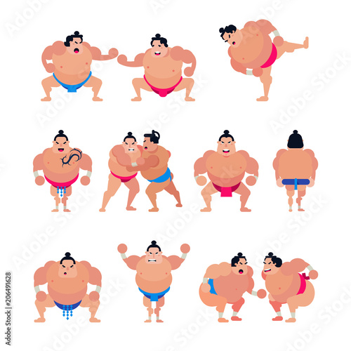 Sumo vector japanese fighter or sumowrestler character of traditional sport in Japan illustration set of fighting people in Tokyo isolated on white background