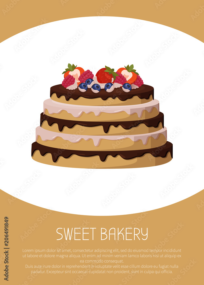 Sweet Bakery with Fruits, Vector Illustration Sweet Bakery with Fruits, Vector Illustration