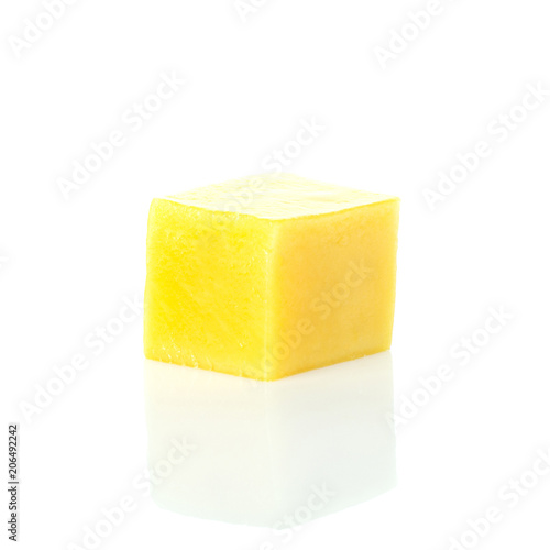 mango slice cubes isolated on white background