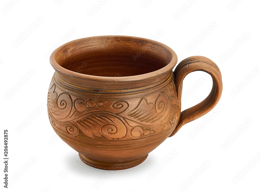 clay ethnic dishes on white background clay ethnic dishes on white background