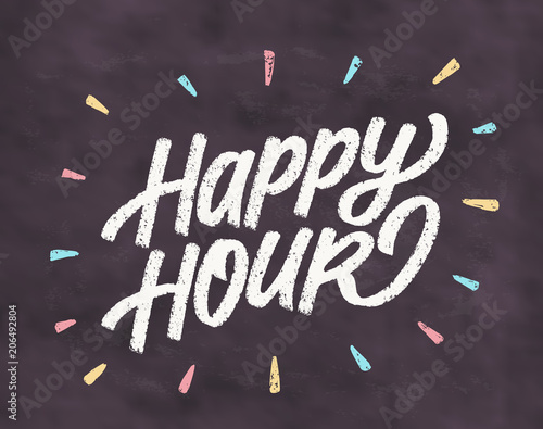 Happy hour. Chalkboard sign.