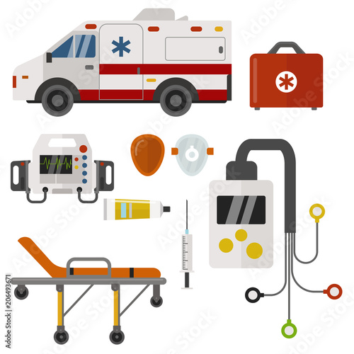 Ambulance icons medicine health emergency hospital urgent pharmacy medical support paramedic treatment vector illustration