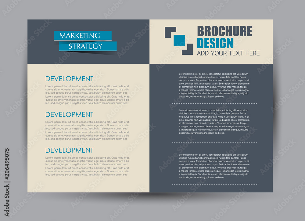 Obraz premium Flyer, brochure, billboard template design landscape orientation for education, presentation, website. Blue color. Editable vector illustration.