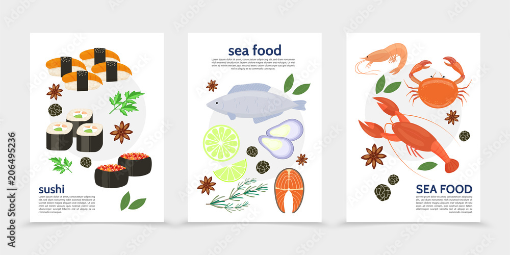 Flat Sea Food Posters