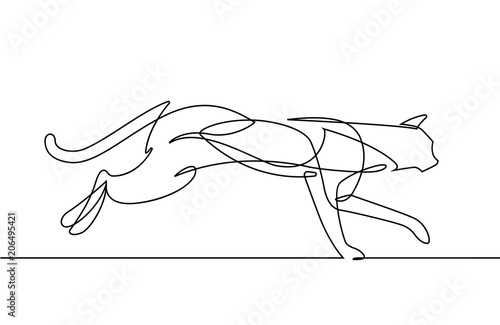 Leaping Cat Continuous Line Vector Cartoon