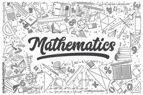 Hand drawn mathematics vector doodle set. photo