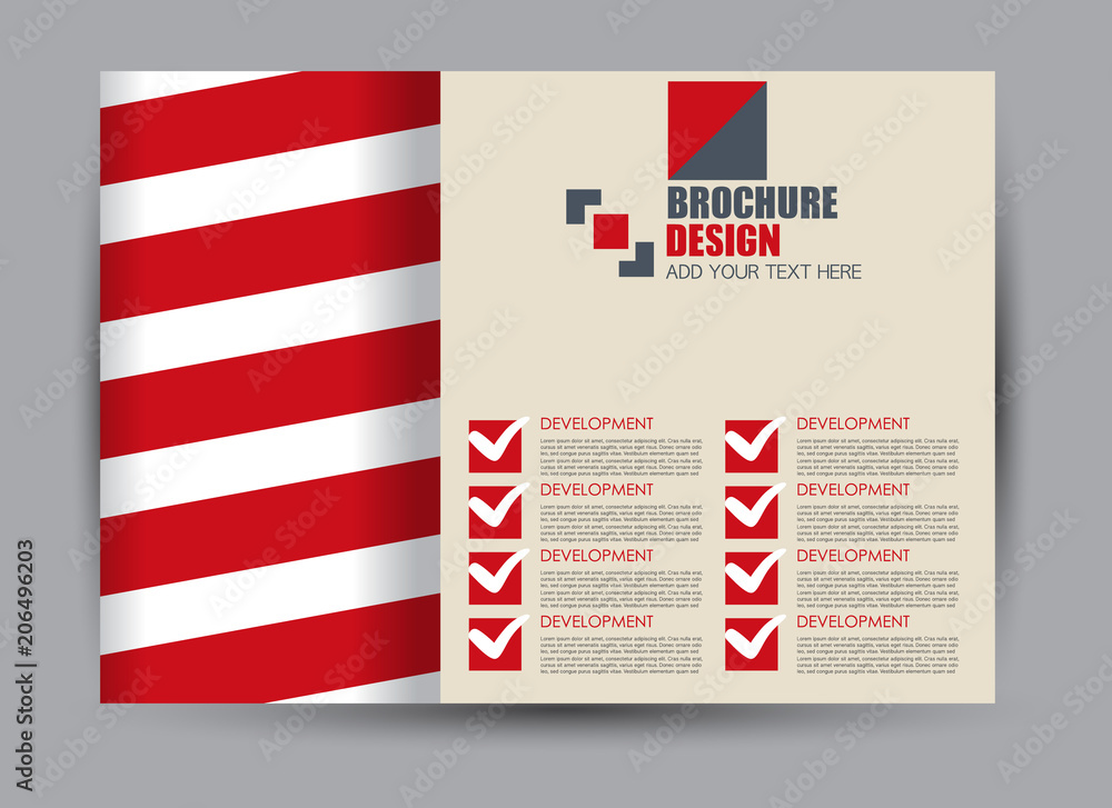 Flyer, brochure, billboard template design landscape orientation for education, presentation, website.  Red color. Editable vector illustration.