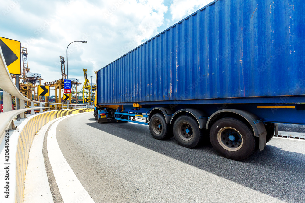 Truck transportation on the road with the blue sky Truck transportation on the road with the blue sky