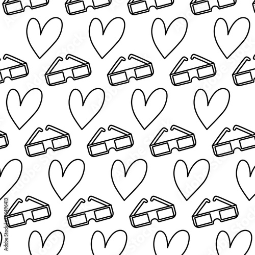 line 3d glasses and heart symbol background