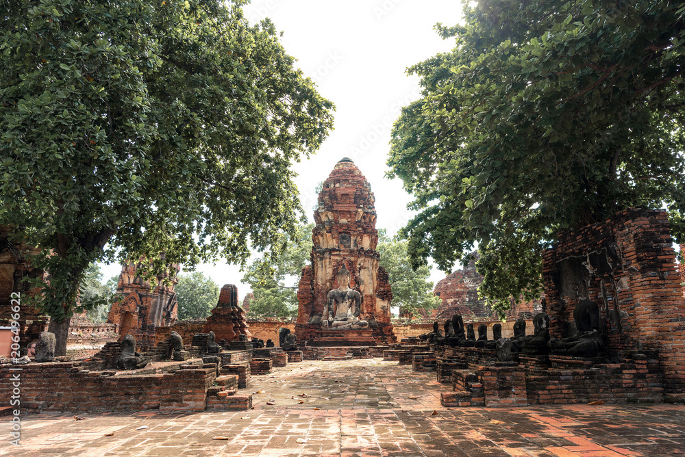 The remains of the building with Bhudda Statue at Wat MahaThat, Ayutthaya city, Thailand