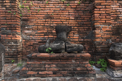 The remain of the Bhudda statue inside Wat MahaThat, Ayutthaya city, Thailand