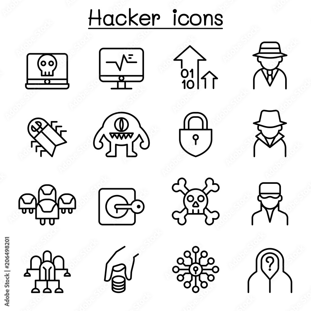 Fototapeta premium Hacker icon set in thin line style