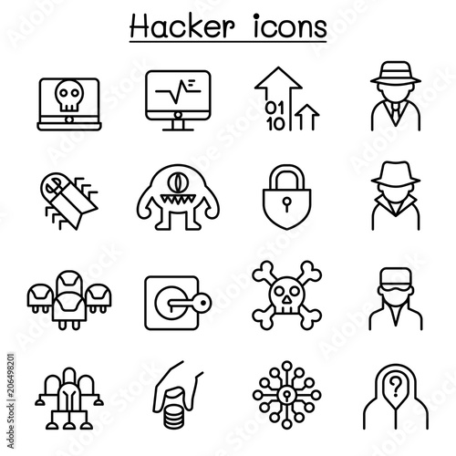Hacker icon set in thin line style