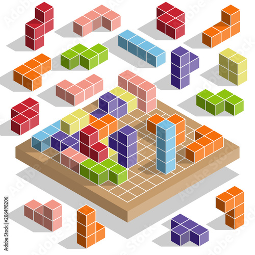 Tetris. Isometry. Vector illustration.