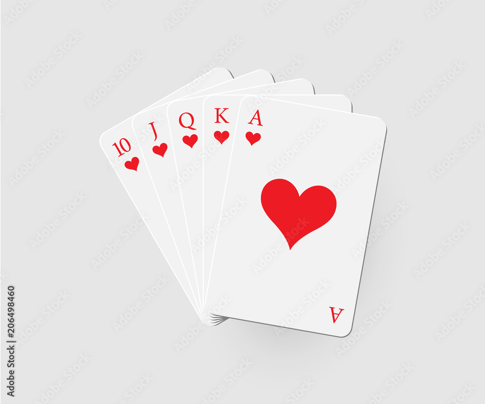 Royal flush of hearts. Vector poker combination isolated on gray background. Royal flush of hearts. Vector poker combination isolated on gray background.
