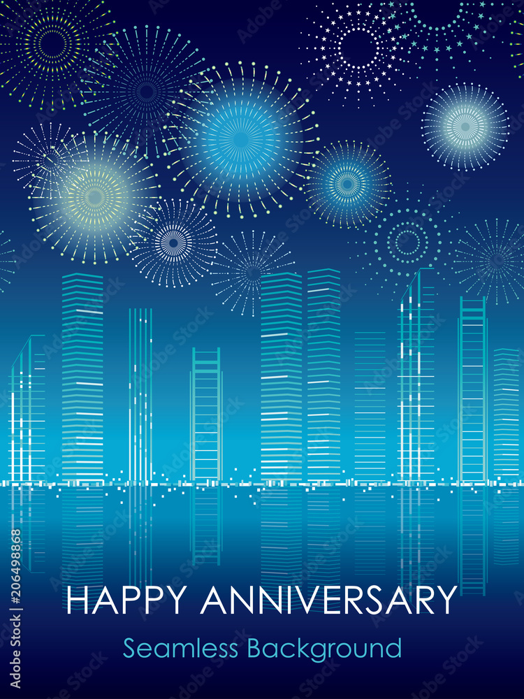 高層ビルと花火のシームレスな背景 Stock Vector Adobe Stock