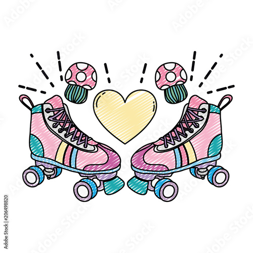 doodle roller skate style with fungus and heart