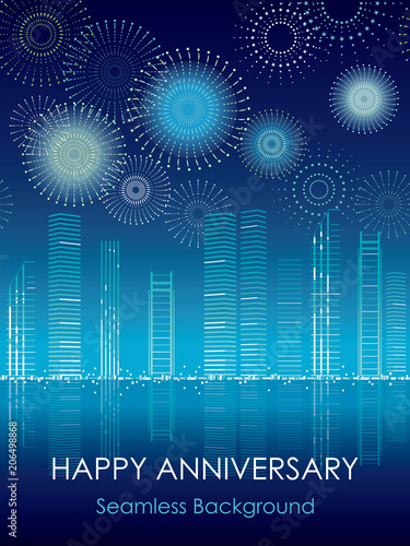 高層ビルと花火のシームレスな背景