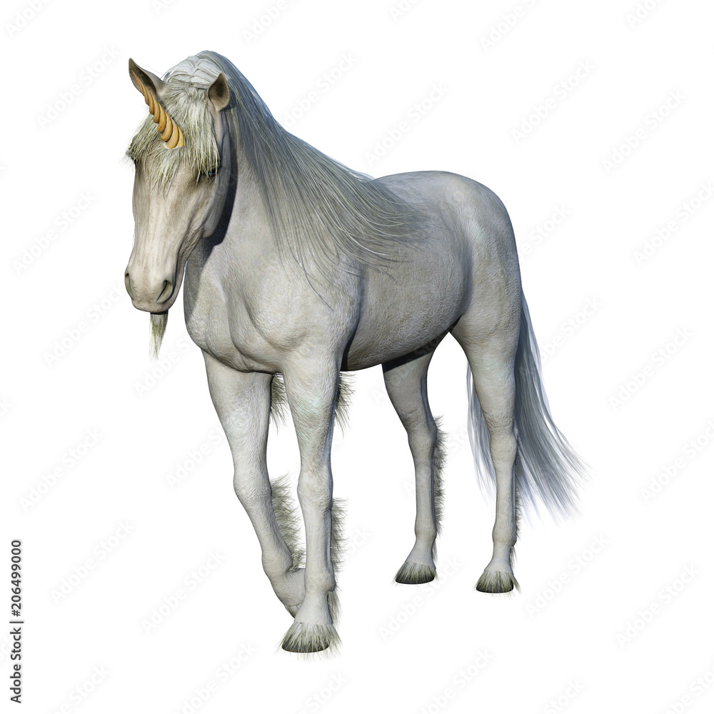 Fototapeta premium 3D Rendering Fairy Tale White Unicorn on White