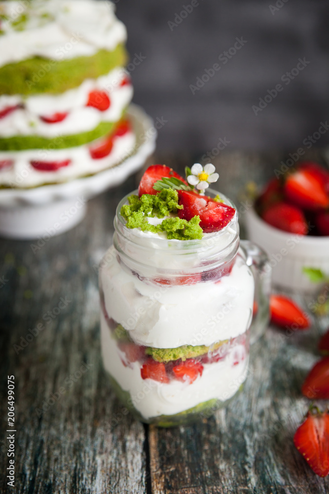 Green spinach cake with strawberry Green spinach cake with strawberry
