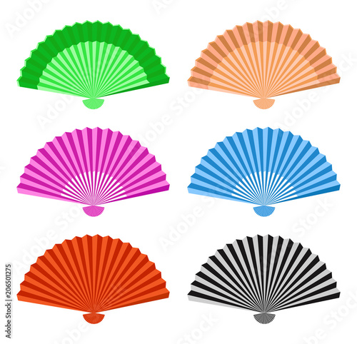 Set of handheld fan icons. Isolated on white background. Vector illustration.