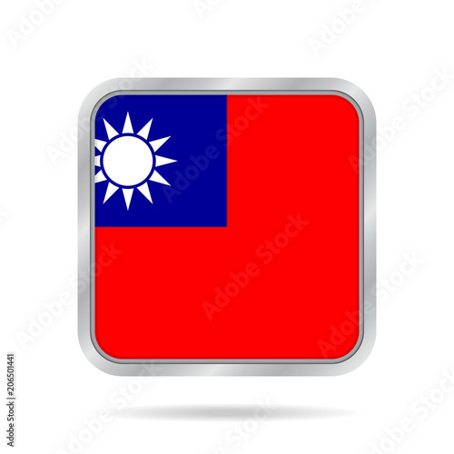 Free Download Flag of Taiwan. Shiny metallic gray square button. - GFXLoad