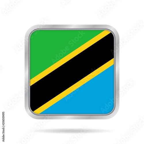 Free Download Flag of Tanzania. Shiny metallic square button. - GFXLoad