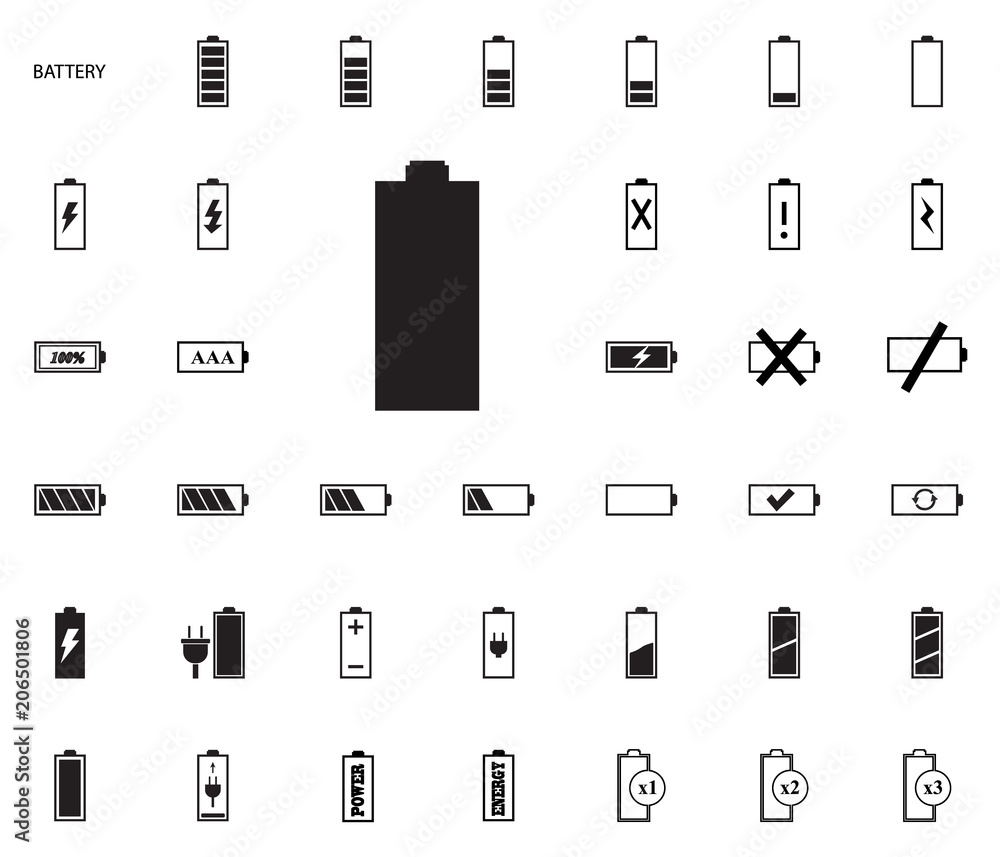 Battery vector illustration icons set.