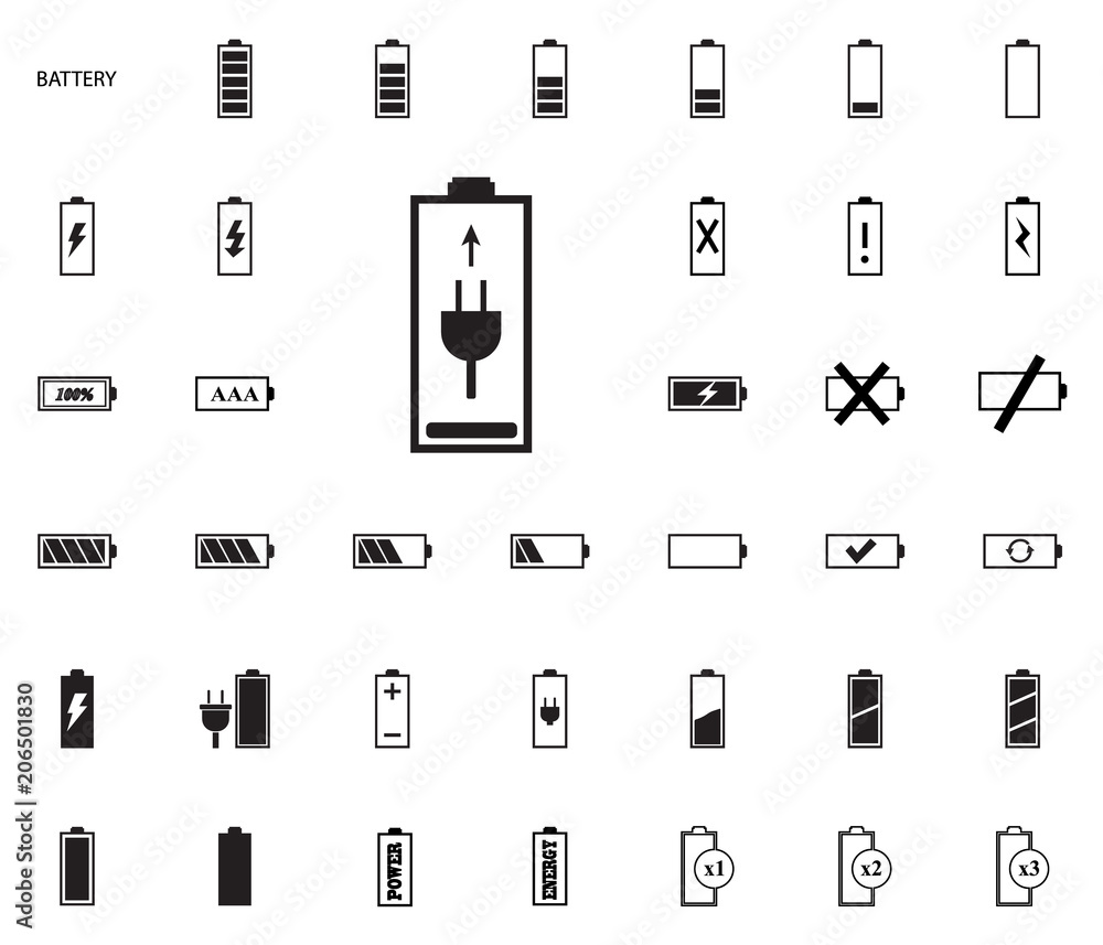 Battery vector illustration icons set. Battery vector illustration icons set.