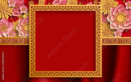 Chinese traditional and asian elements background template on paper color Background. 