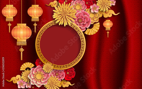 Chinese traditional and asian elements background template on paper color Background. 