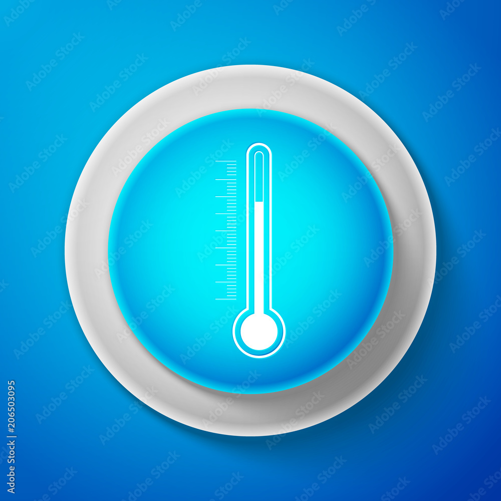 White Thermometer icon isolated on blue background. Circle blue button with white line. Vector Illustration White Thermometer icon isolated on blue background. Circle blue button with white line. Vector Illustration