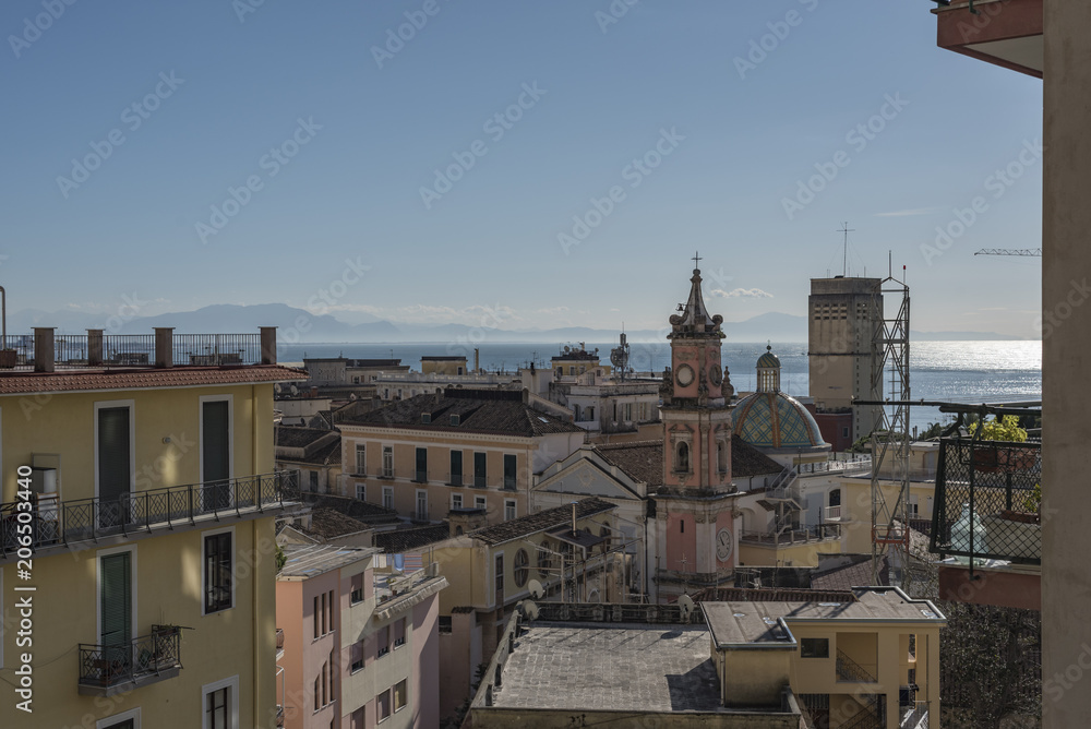 Views of Salerno, Mediterranean city of southern Italy.