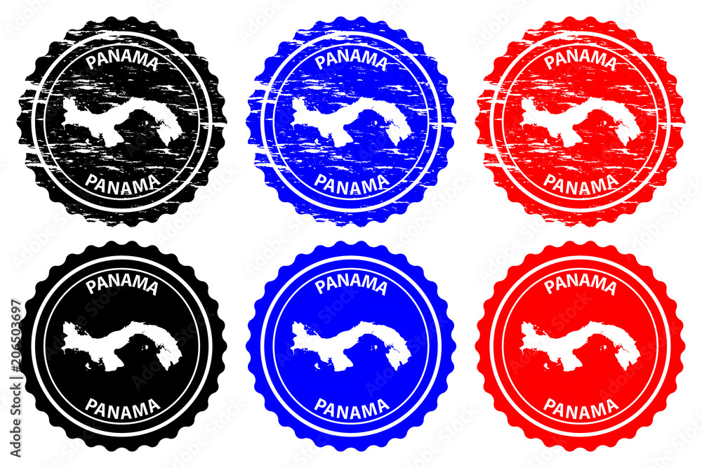 Fototapeta premium Panama - rubber stamp - vector, Republic of Panama map pattern - sticker - black, blue and red