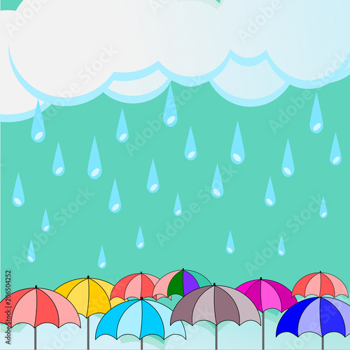 raining with umbella vector background.