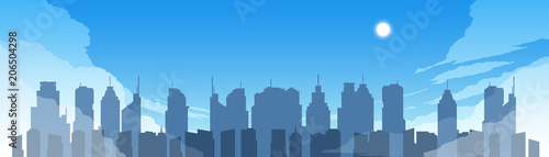 Cityscape in daytime.   illustration of flat colored silhouettes of buildings in daytime  