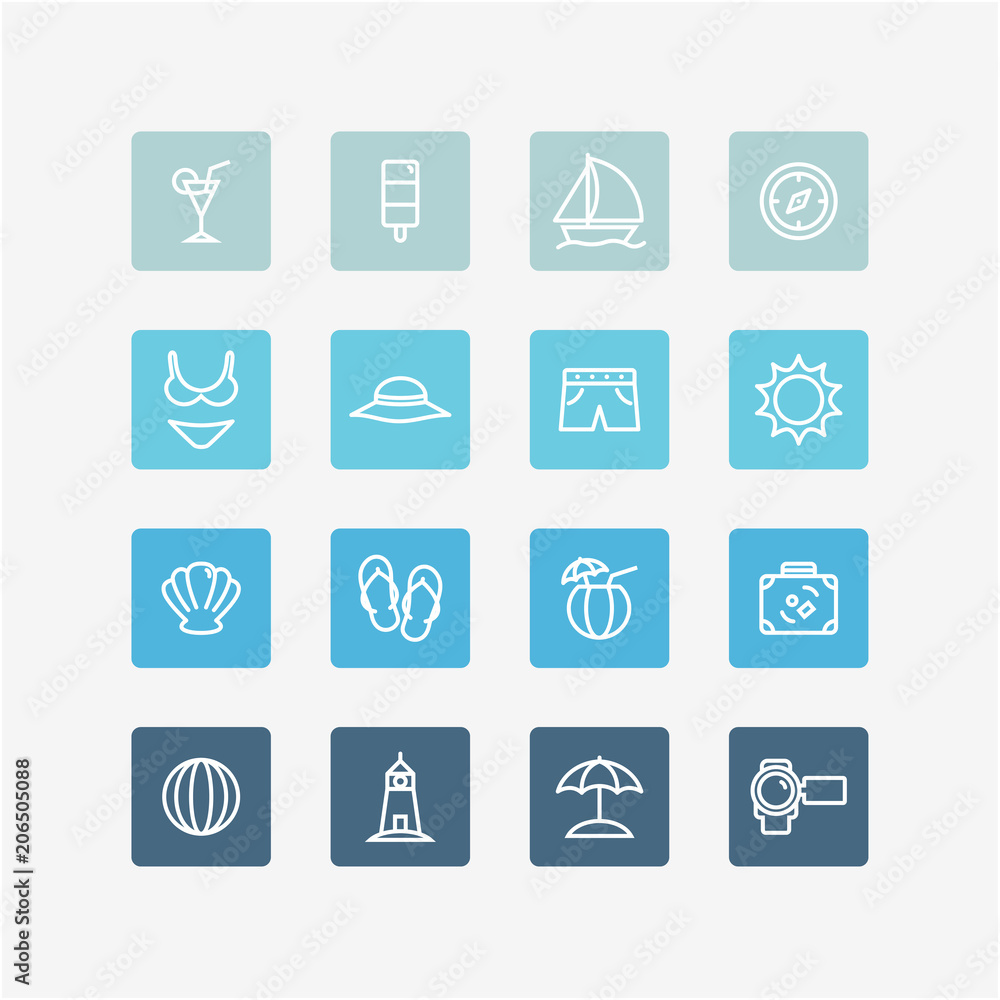 Set of Square background Outline Holidays Summer Icons white line vector Set of Square background Outline Holidays Summer Icons white line vector