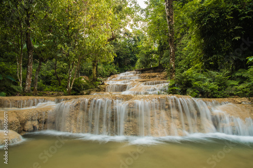 soft water of the stream in the natural park, Beautiful waterfall in rain forest