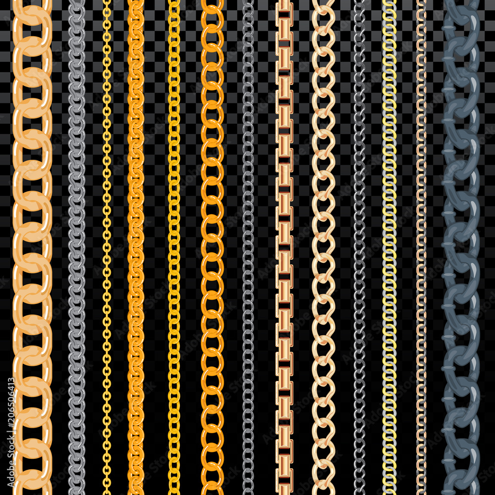 Chain vector pattern golden chainlet in line or metallic link of