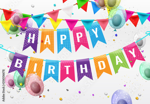 Birthday balloons template. Colorful balloons vector graphic. Vector Illustration of a Happy Birthday Greeting Card Design.