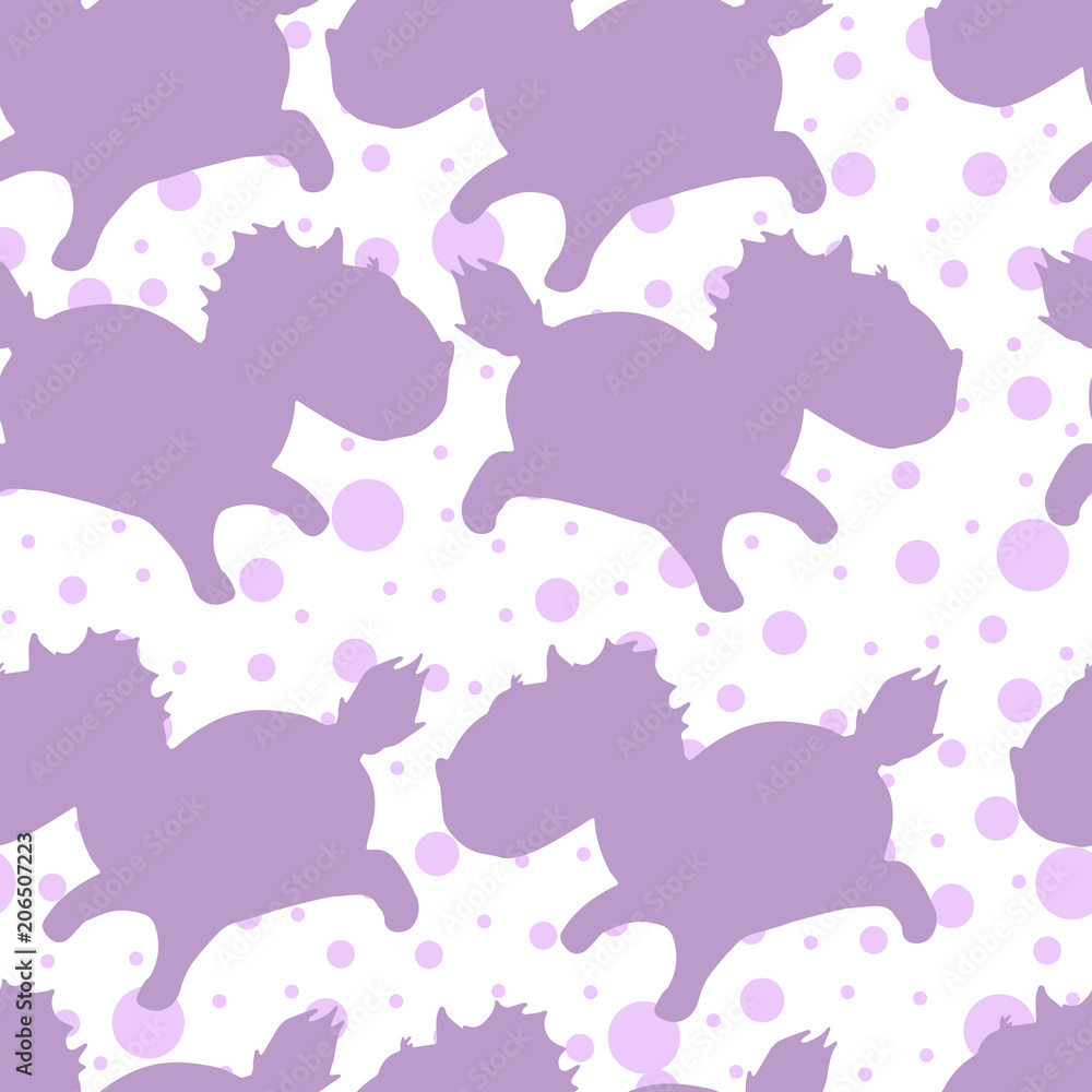 Seamless texture. Vector. Pink ponies. Silhouette.