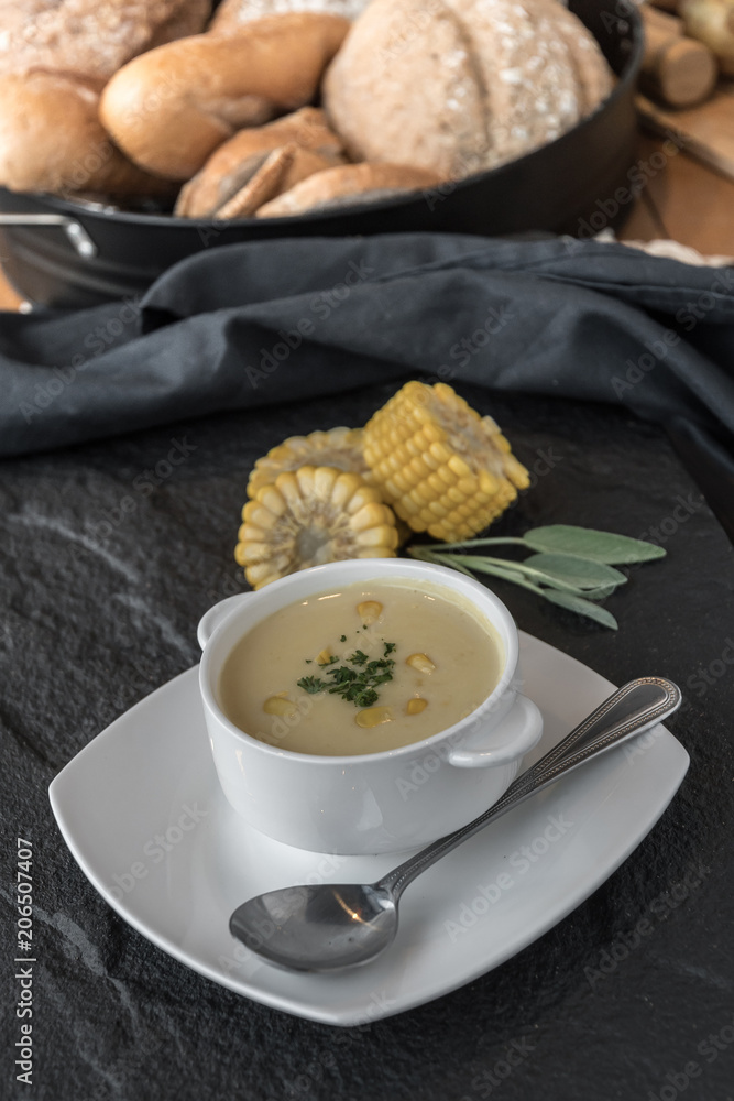 Corn soup in bowl Corn soup in bowl