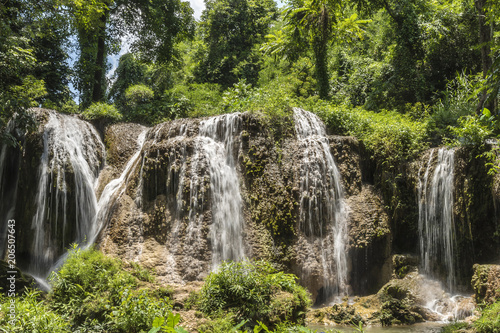 soft water of the stream in the natural park, Beautiful waterfall in rain forest