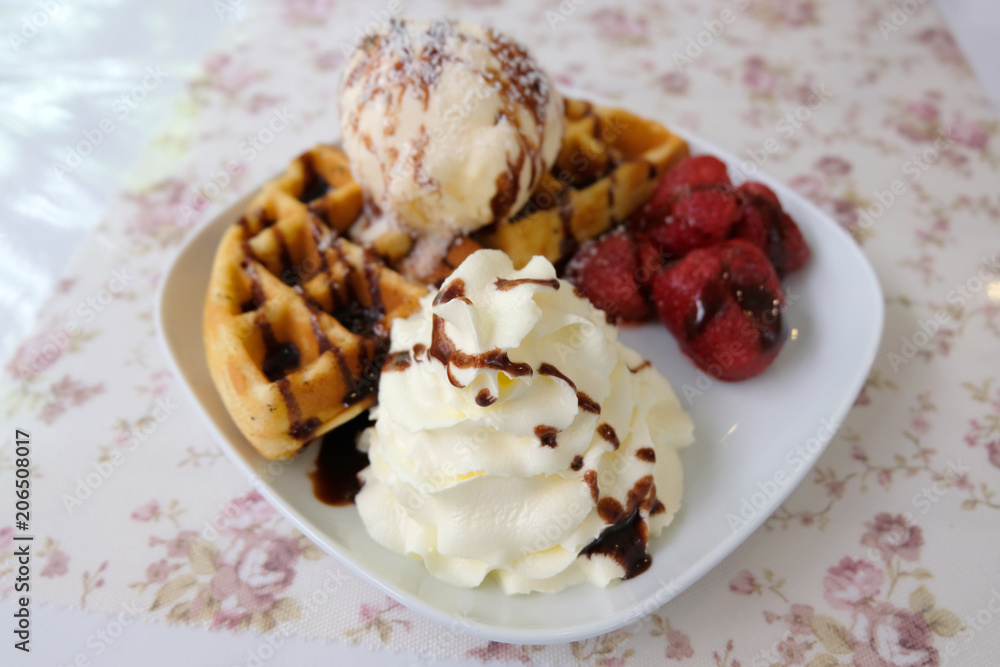 Fresh waffles with ice cream Fresh waffles with ice cream