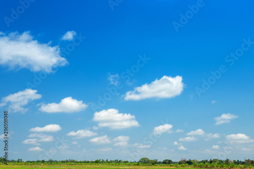 blue sky background with white clouds. © Thinapob