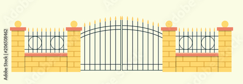 Gate and fence isolated. Vector flat style illustration
