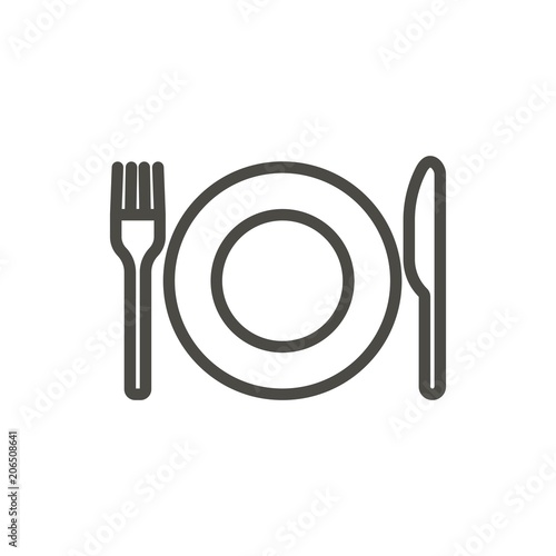 Fork knife and plate icon vector. Line eat symbol isolated. Trendy flat outline ui sign design. Thin linear dinner graphic pictogram for web site, mobile app. Logo illustration. Eps10
