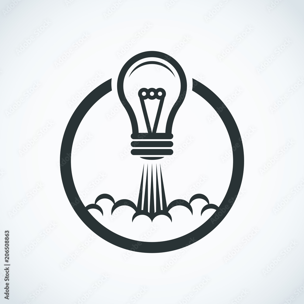 Startup idea icon. Light takes off like a rocket. Startup idea icon. Light takes off like a rocket.